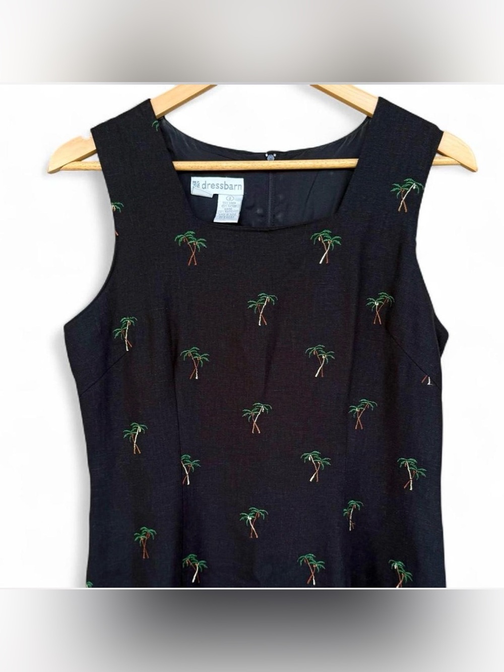 Dressbarn Palm Tree Embroidered Linen Blend Shift Dress Size 8